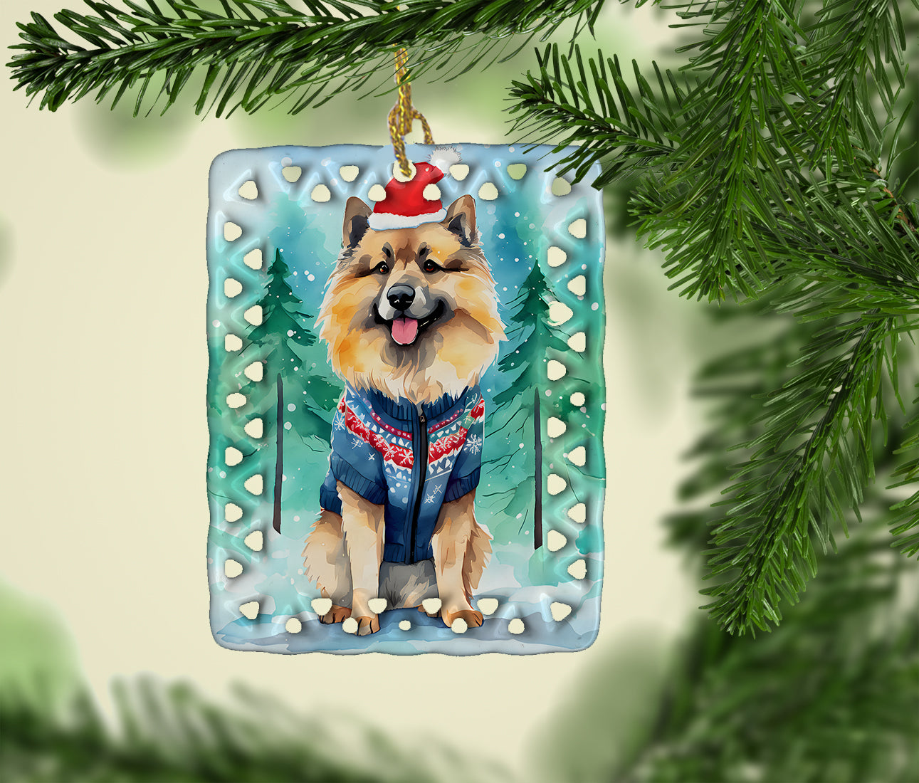 Keeshond Christmas Porcelain Ornament