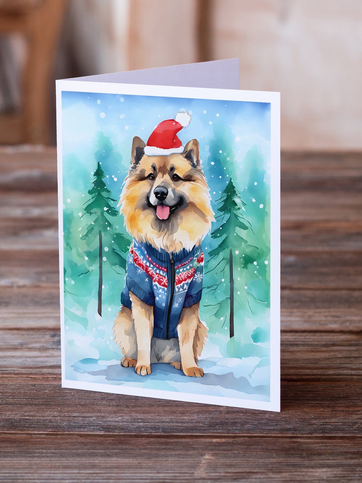 Keeshond Christmas Greeting Cards Pack of 8