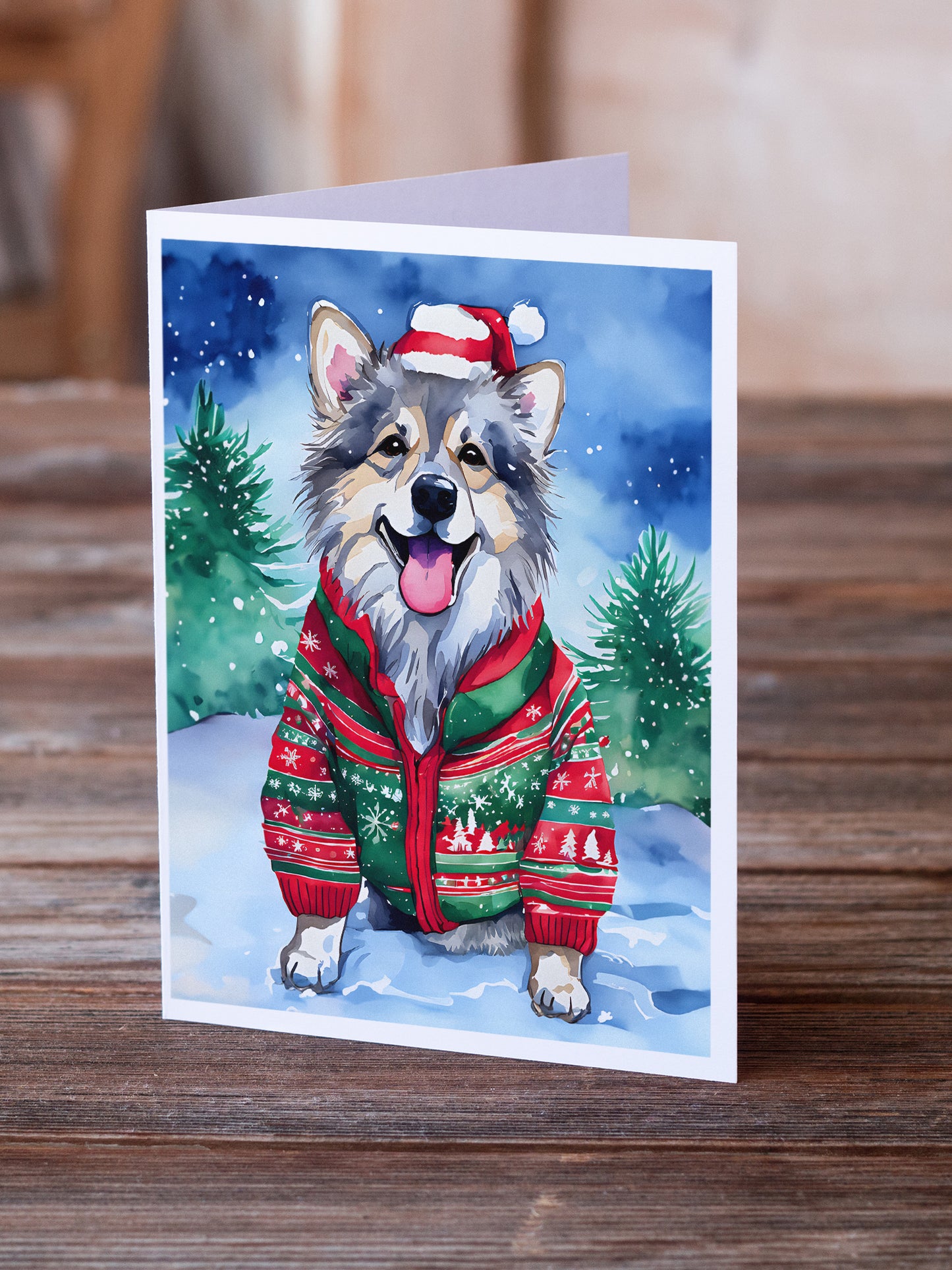 Keeshond Christmas Greeting Cards Pack of 8