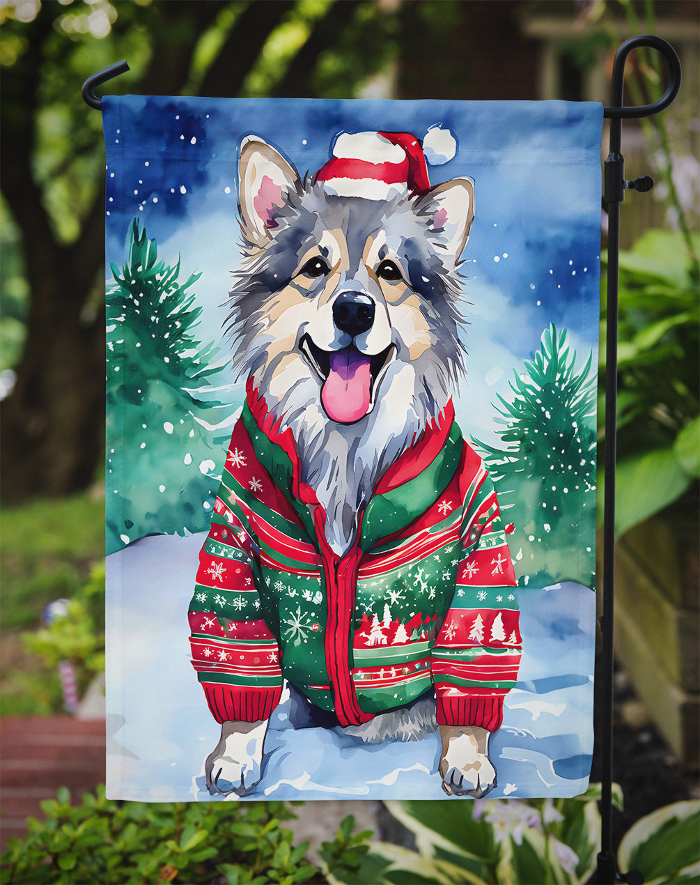 Keeshond Christmas Garden Flag