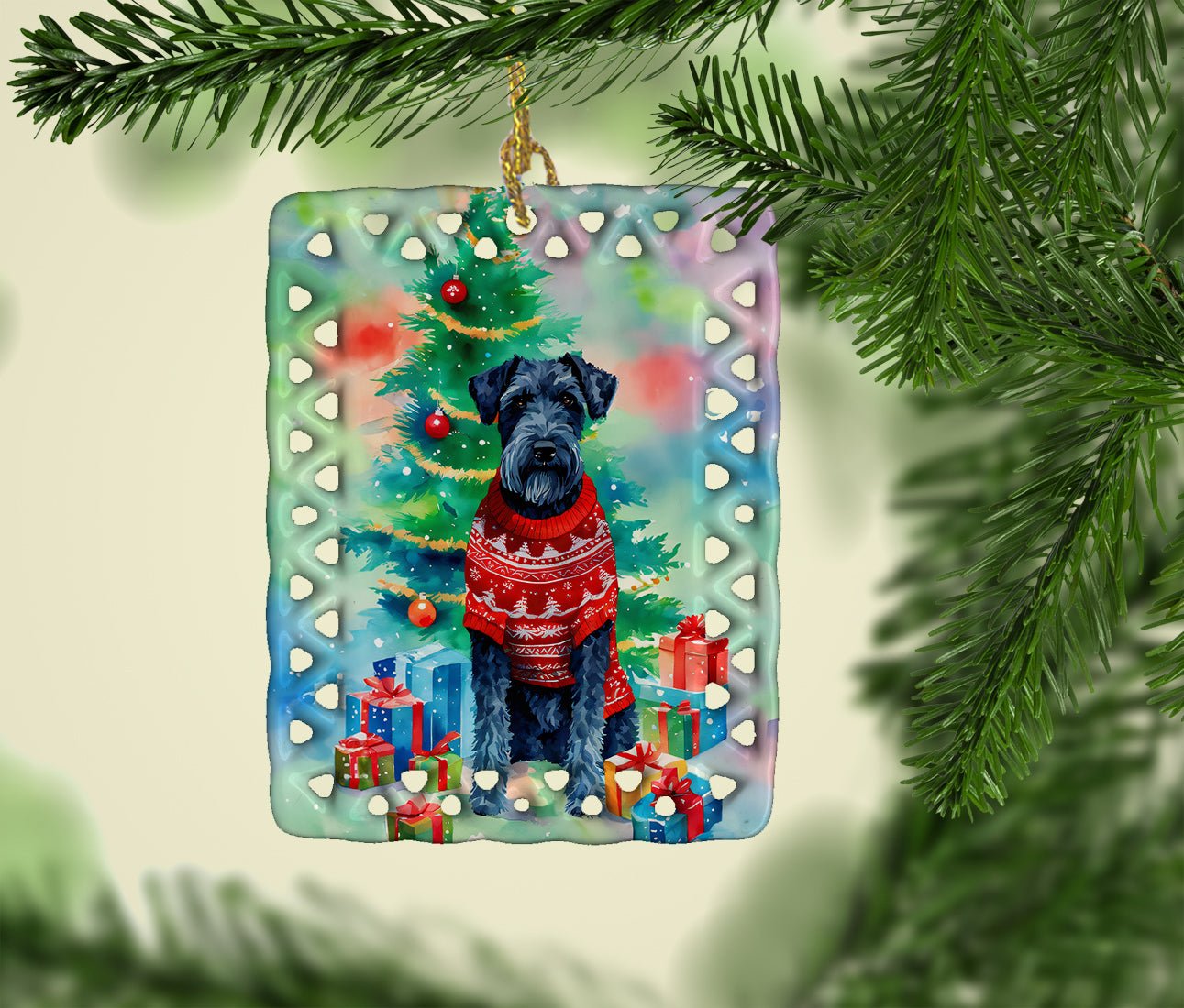 Kerry Blue Terrier Christmas Porcelain Ornament