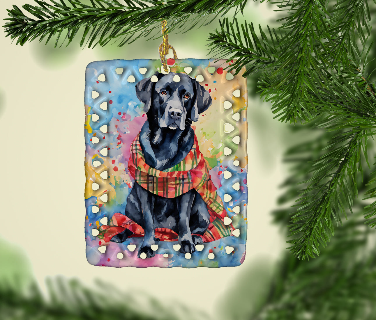 Black Labrador Retriever Christmas Porcelain Ornament