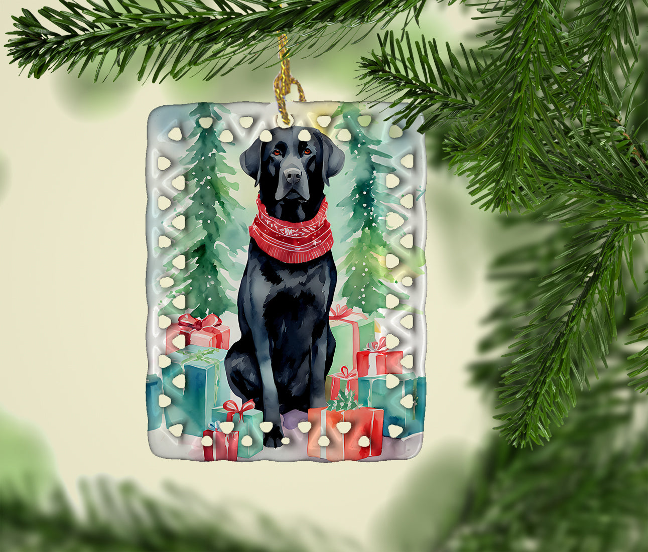 Black Labrador Retriever Christmas Porcelain Ornament