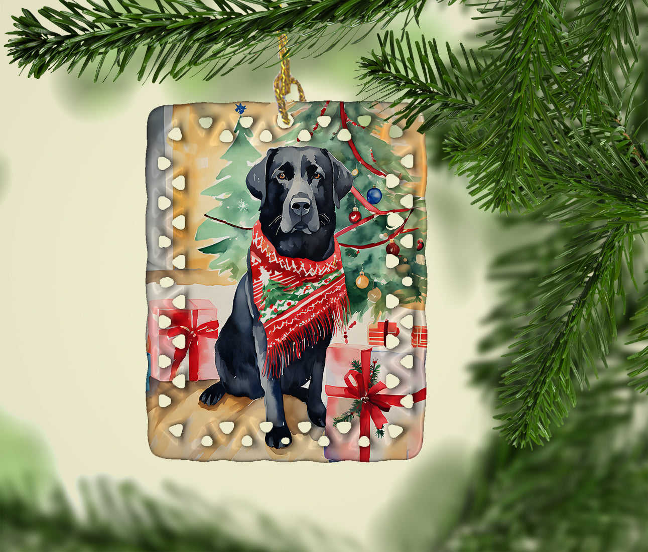 Black Labrador Retriever Christmas Porcelain Ornament