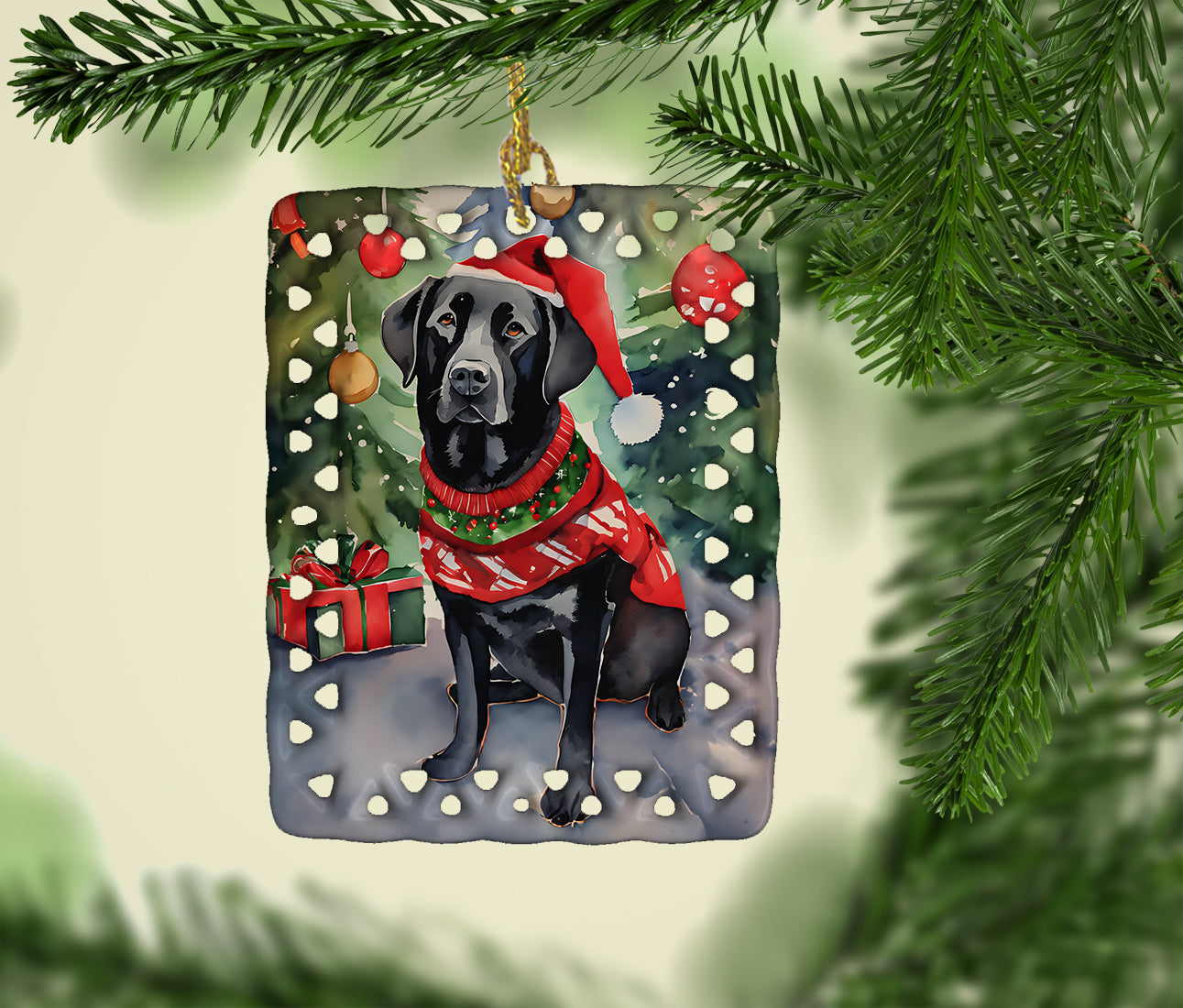 Black Labrador Retriever Christmas Porcelain Ornament