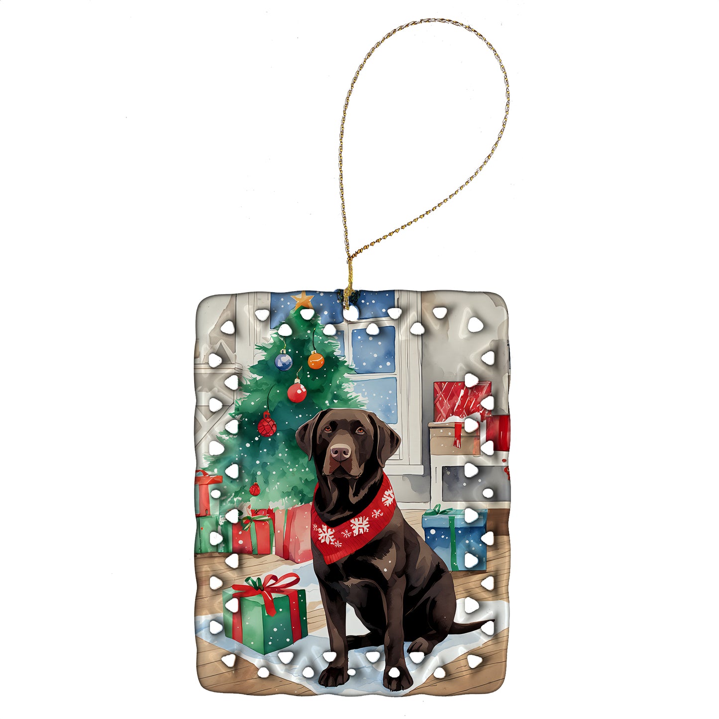 Buy this Chocolate Labrador Retriever Christmas Porcelain Ornament