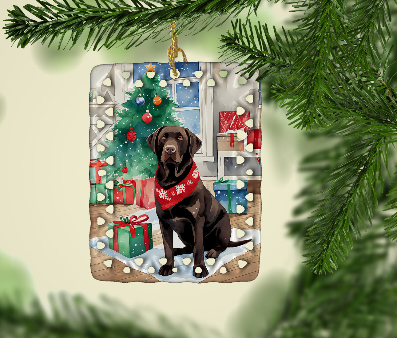 Chocolate Labrador Retriever Christmas Porcelain Ornament