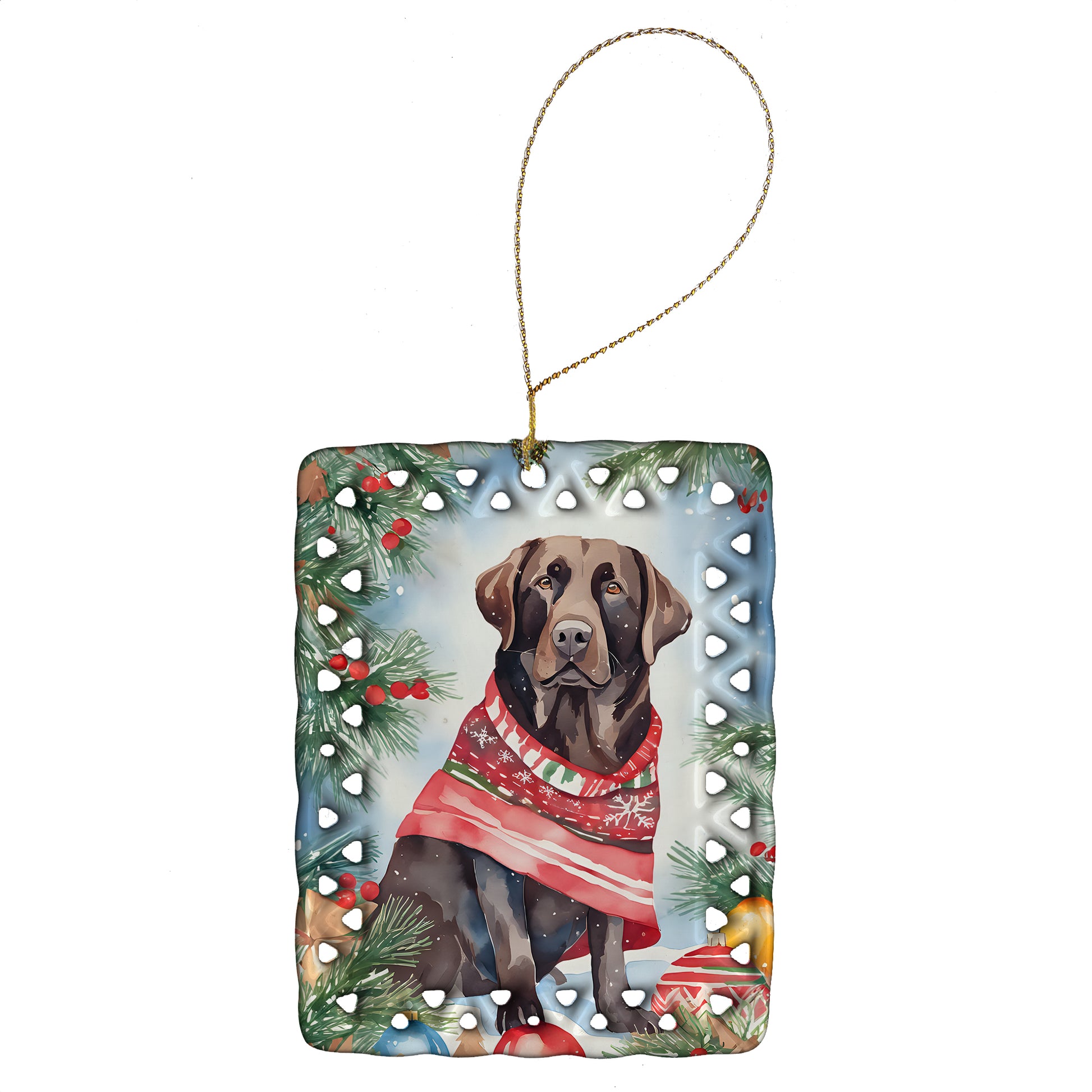 Buy this Chocolate Labrador Retriever Christmas Porcelain Ornament