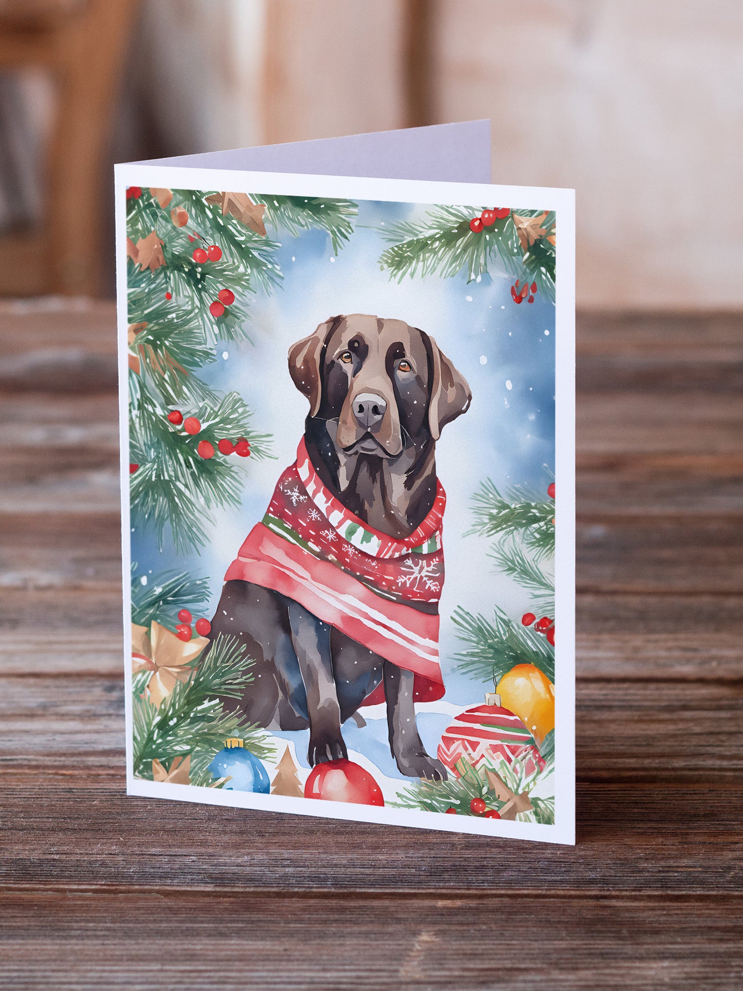 Chocolate Labrador Retriever Christmas Greeting Cards Pack of 8