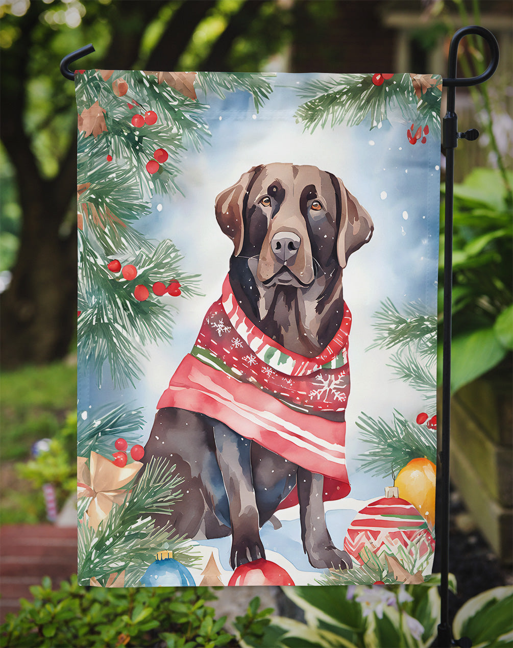 Chocolate Labrador Retriever Christmas Garden Flag