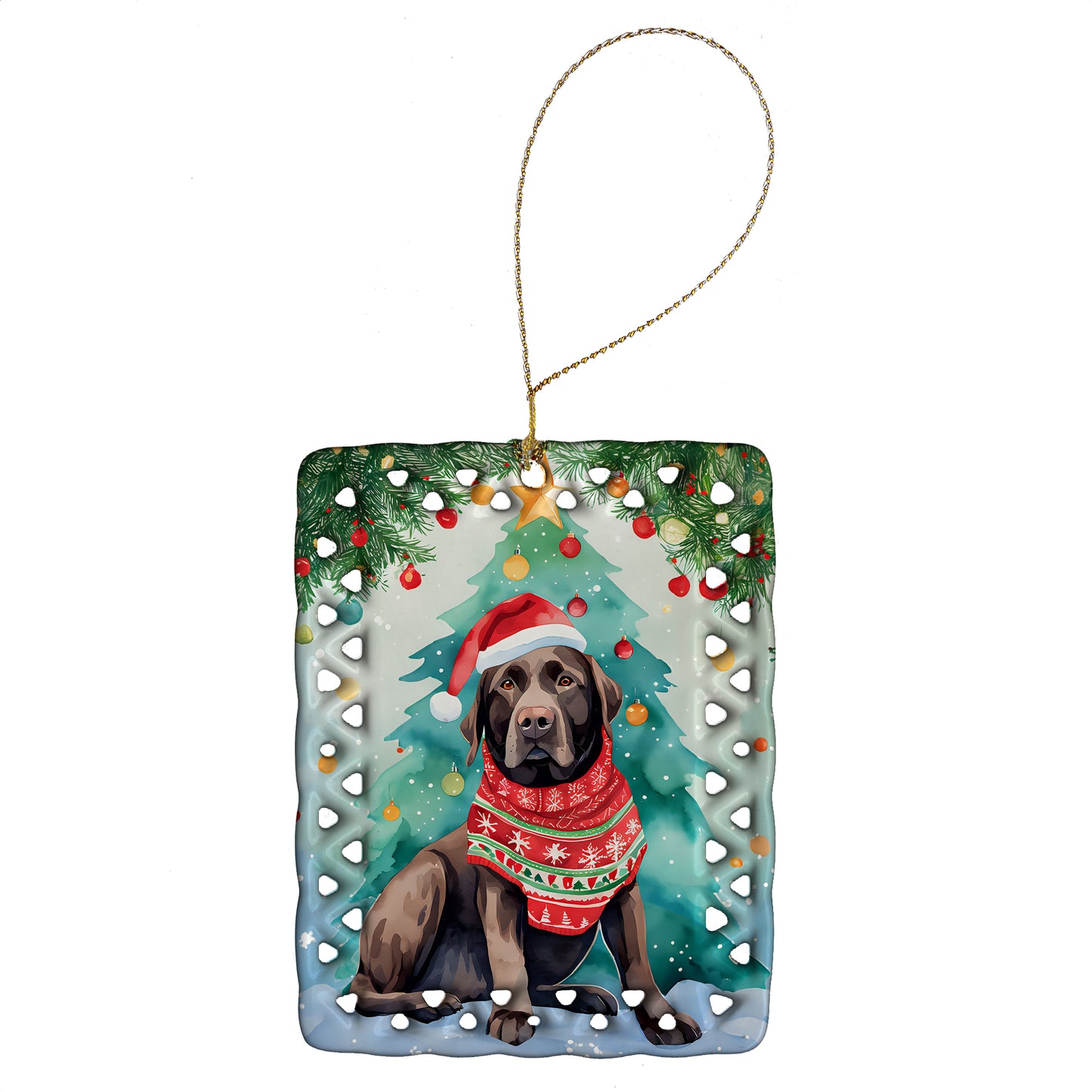 Buy this Chocolate Labrador Retriever Christmas Porcelain Ornament