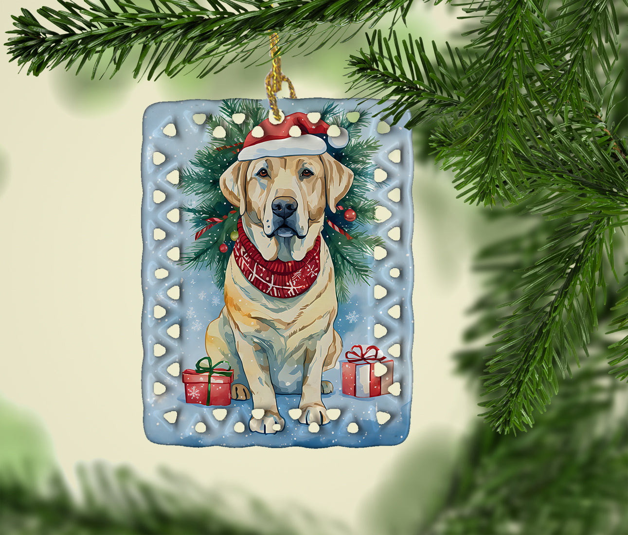 Yellow Labrador Retriever Christmas Porcelain Ornament