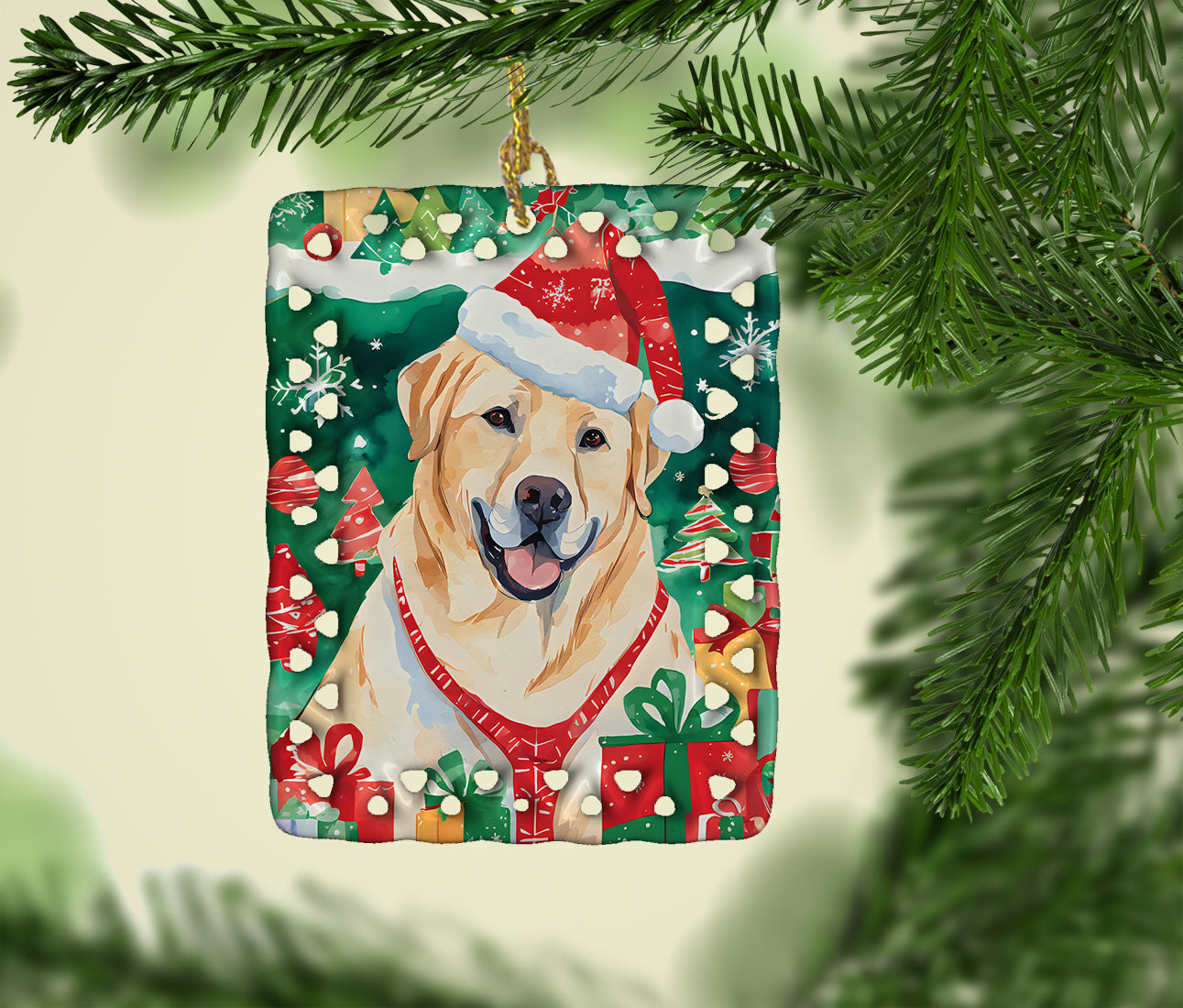 Yellow Labrador Retriever Christmas Porcelain Ornament