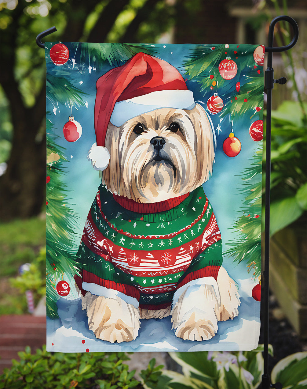 Lhasa Apso Christmas Garden Flag