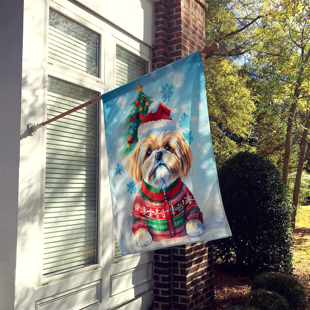 Lhasa Apso Christmas House Flag