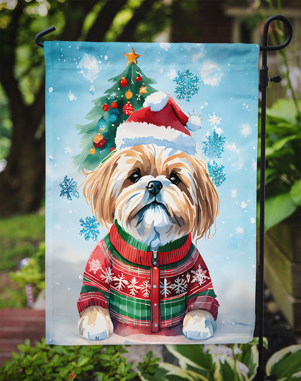 Lhasa Apso Christmas Garden Flag