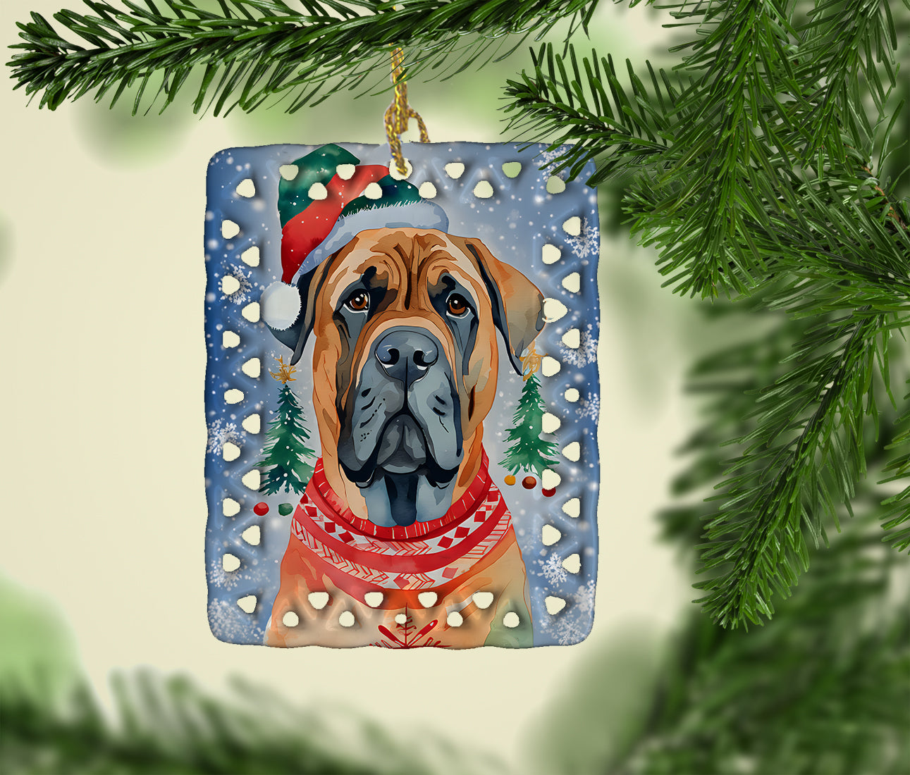 Mastiff Christmas Porcelain Ornament