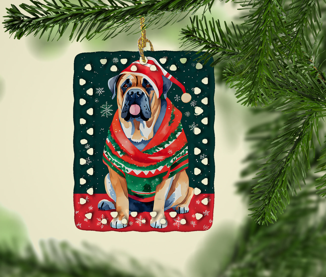 Mastiff Christmas Porcelain Ornament