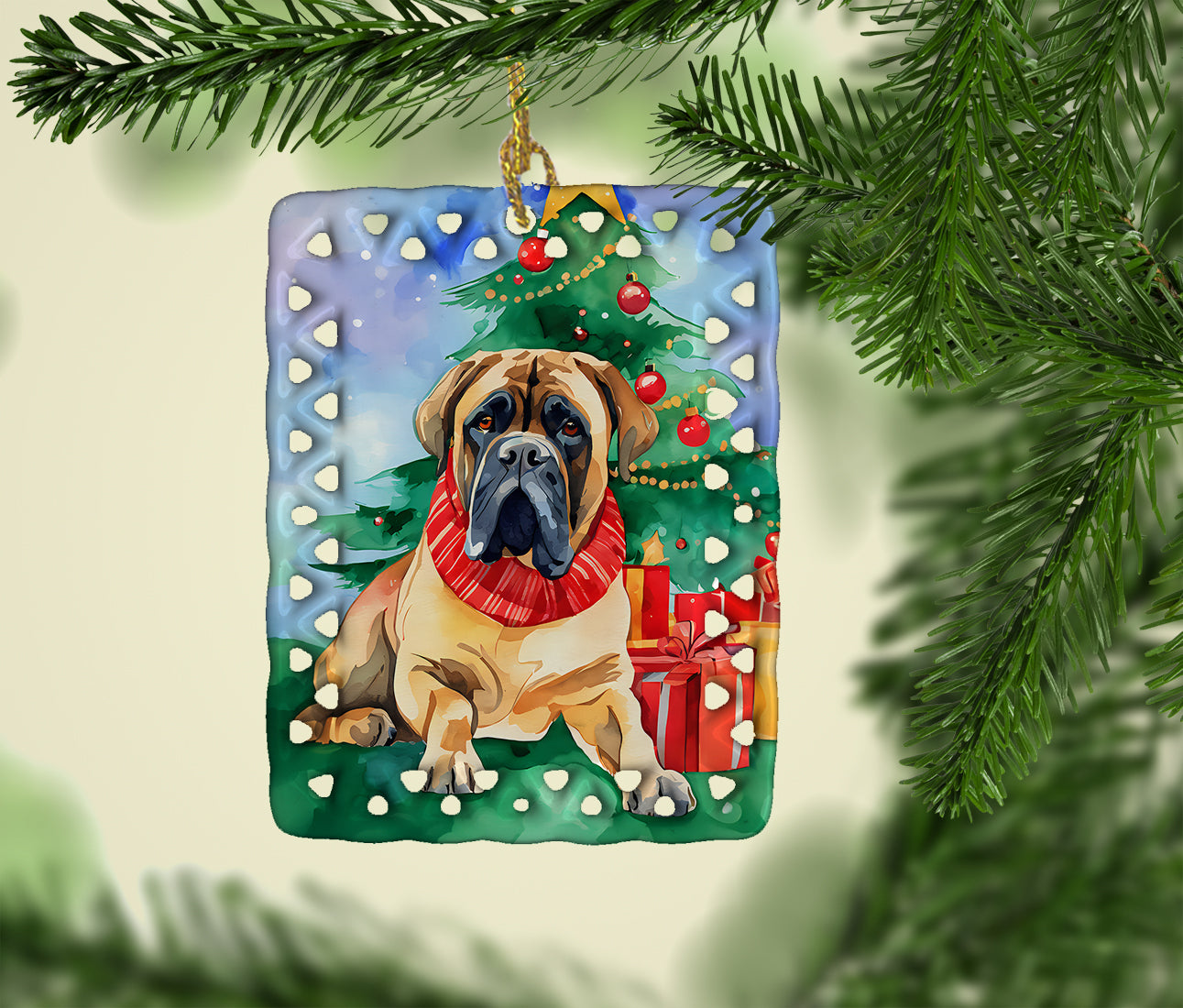 Mastiff Christmas Porcelain Ornament