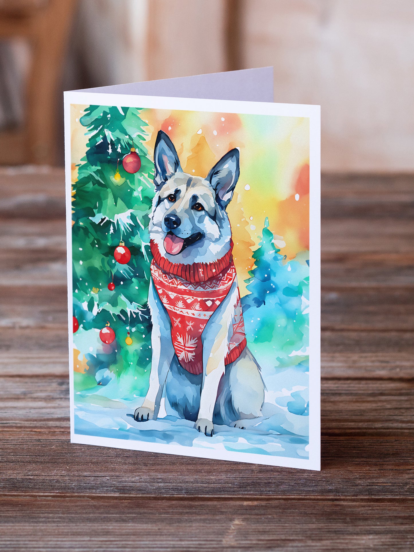 Norwegian Elkhound Christmas Greeting Cards Pack of 8