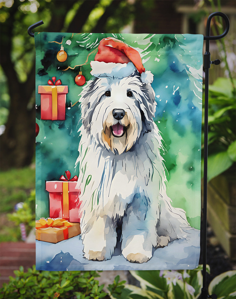 Old English Sheepdog Christmas Garden Flag