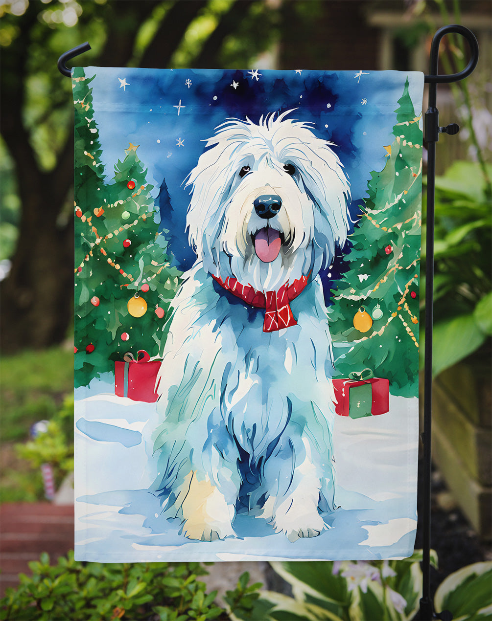 Old English Sheepdog Christmas Garden Flag