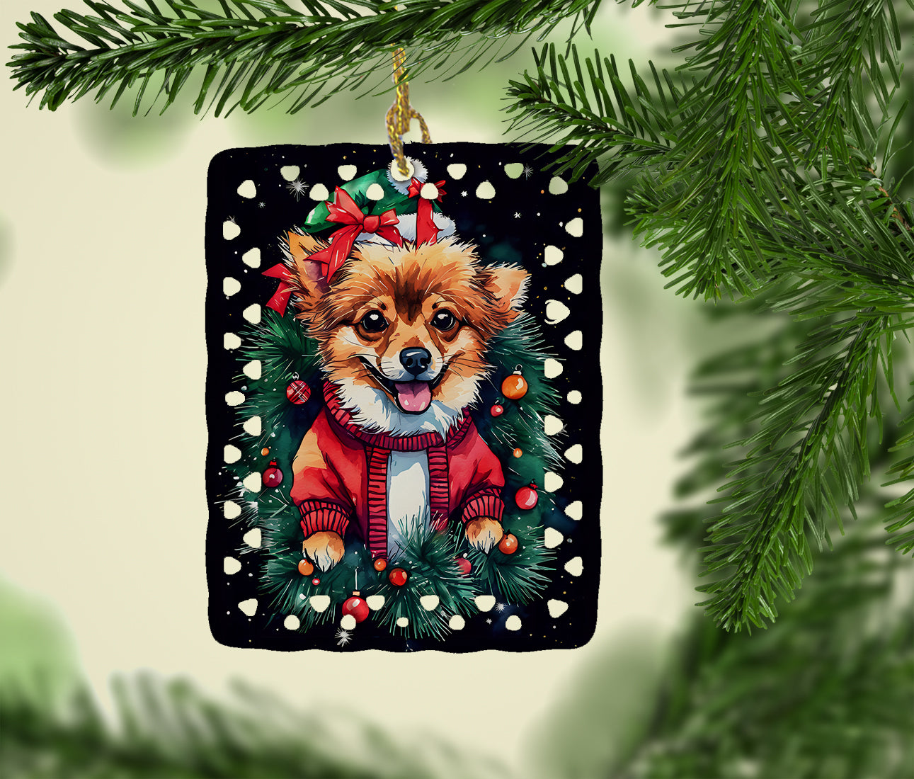 Pomeranian Christmas Porcelain Ornament