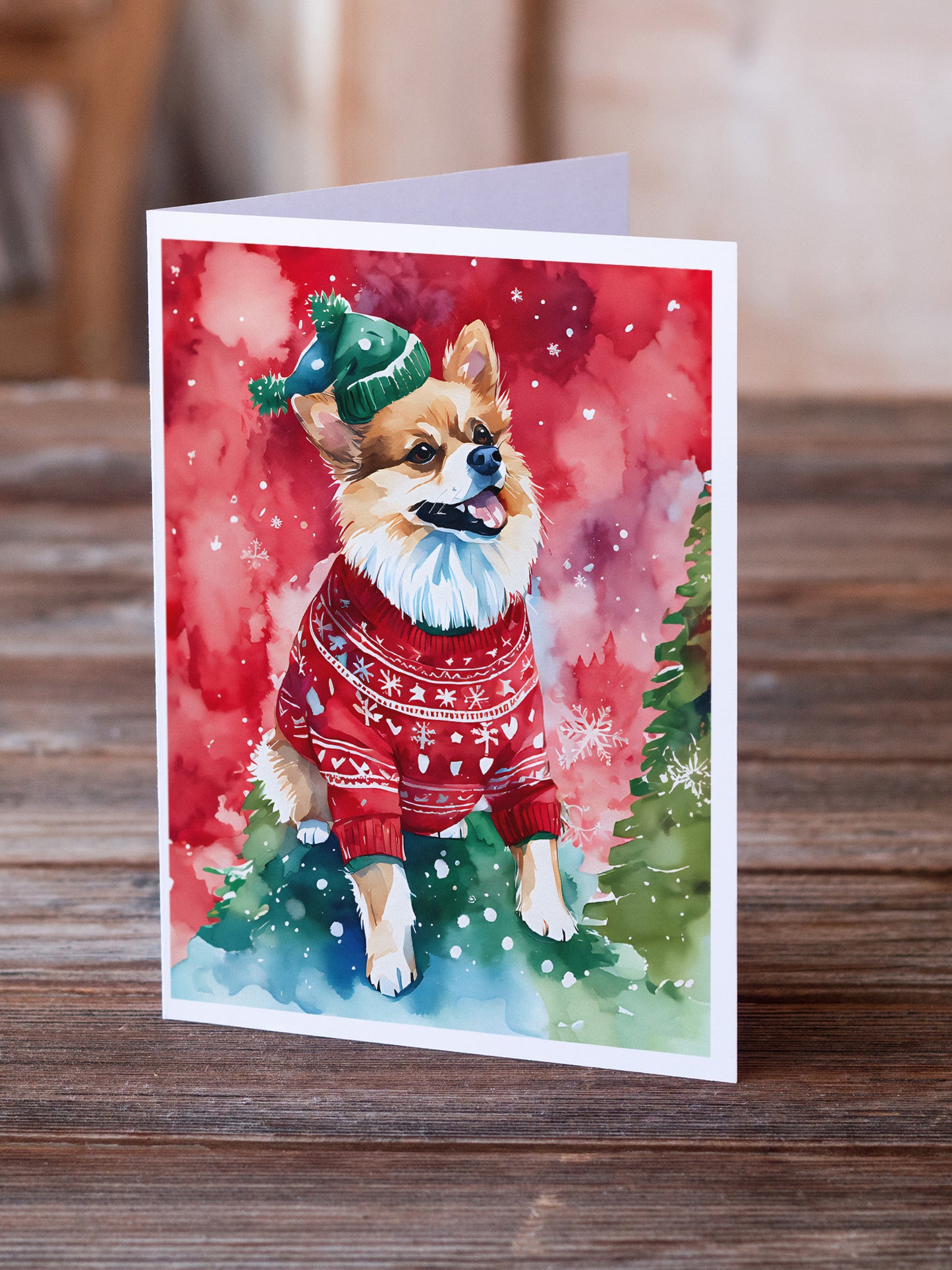 Pomeranian Christmas Greeting Cards Pack of 8