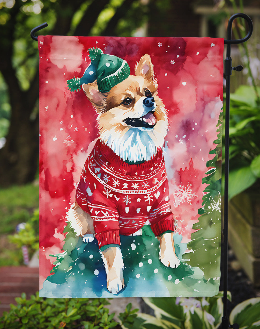 Pomeranian Christmas Garden Flag