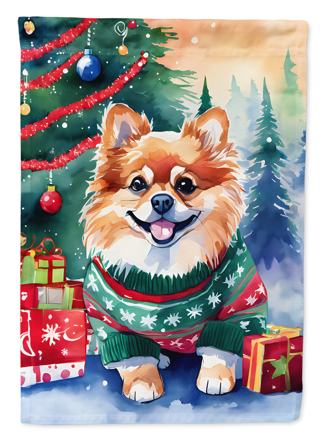 Buy this Pomeranian Christmas House Flag