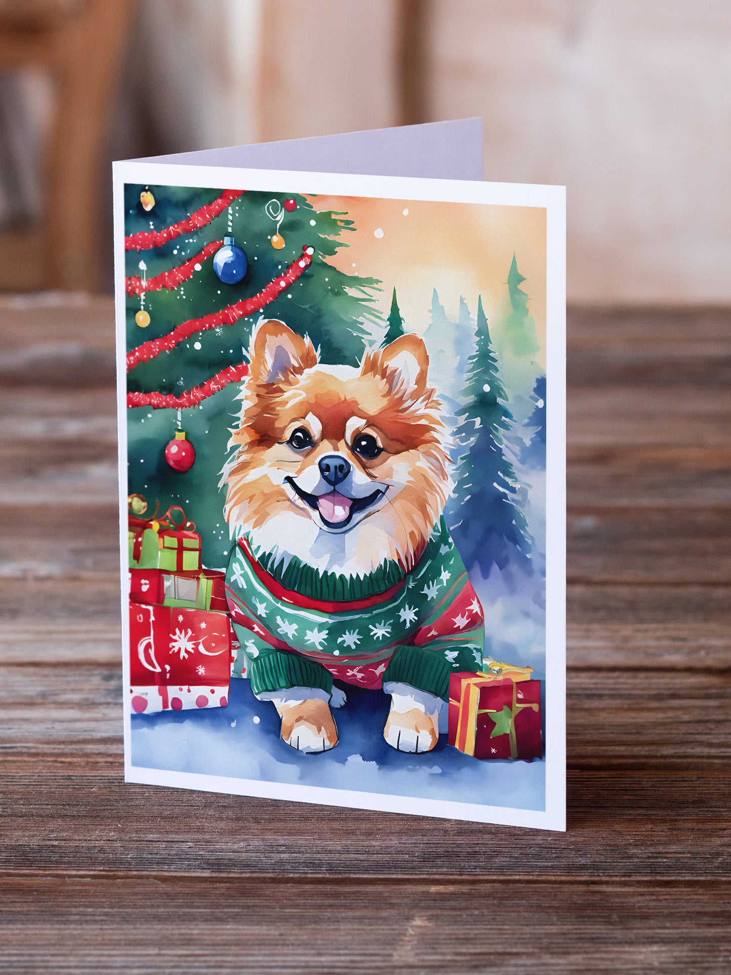 Pomeranian Christmas Greeting Cards Pack of 8