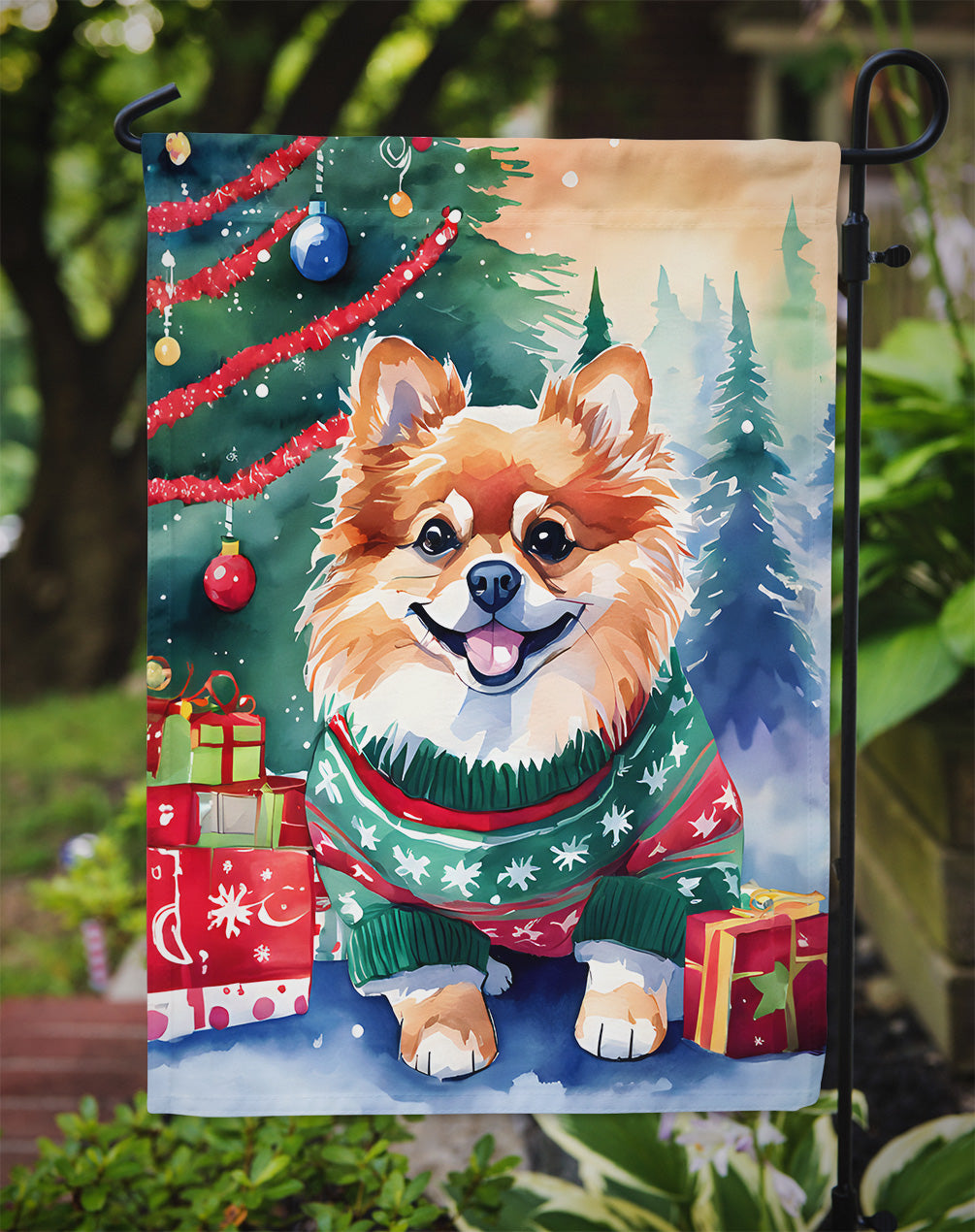 Pomeranian Christmas Garden Flag