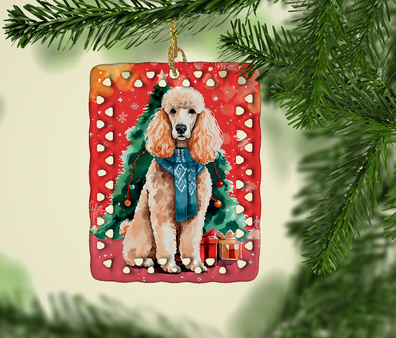 Poodle Christmas Porcelain Ornament