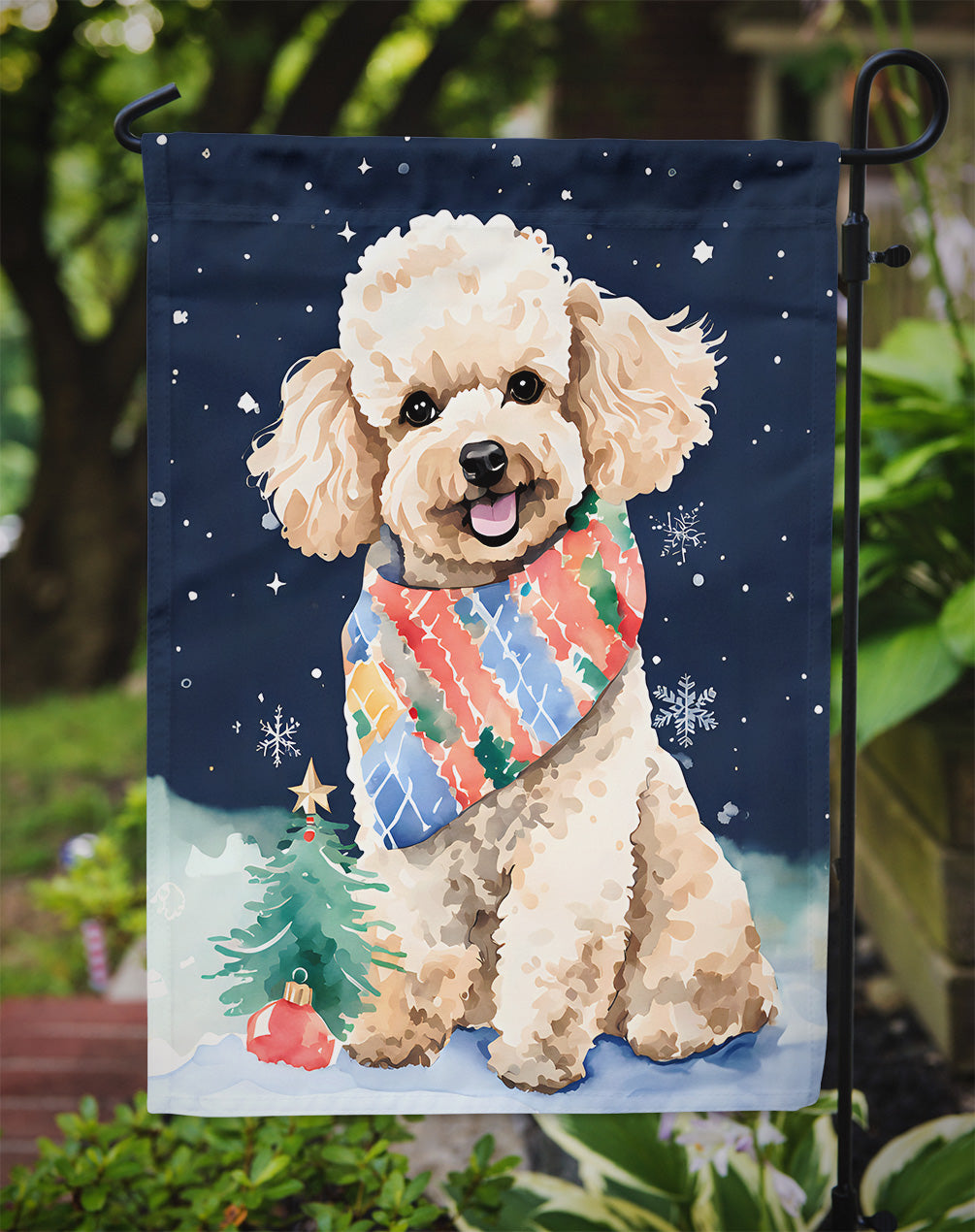 Poodle Christmas Garden Flag