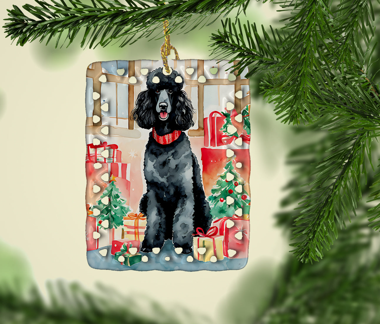 Poodle Christmas Porcelain Ornament