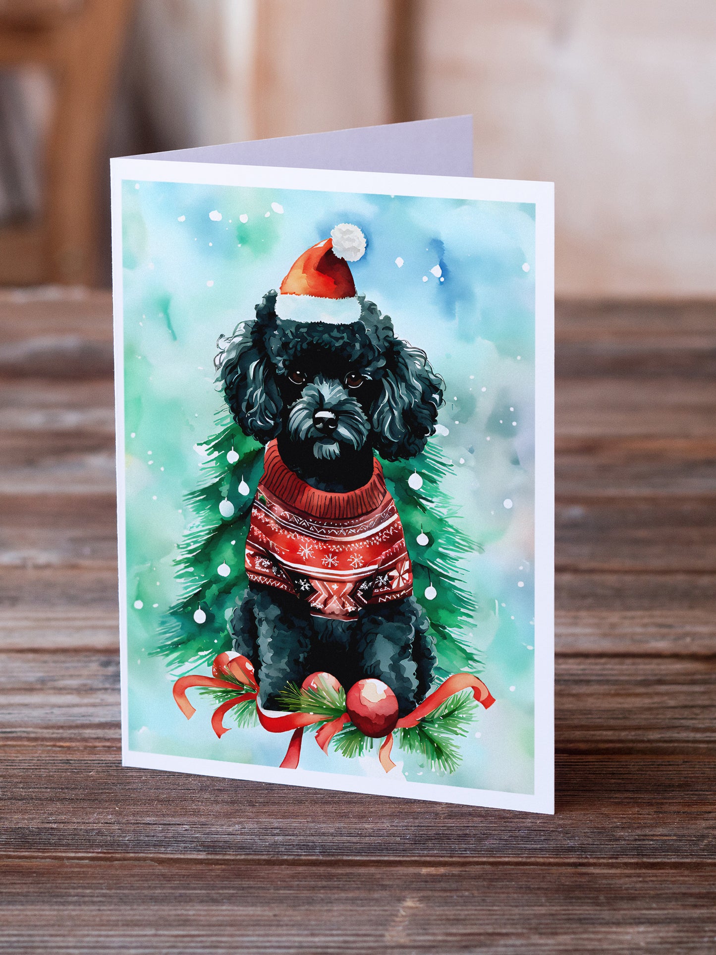 Poodle Christmas Greeting Cards Pack of 8