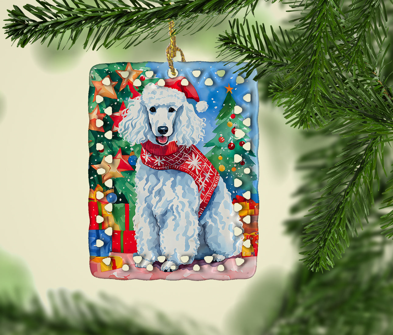 Poodle Christmas Porcelain Ornament