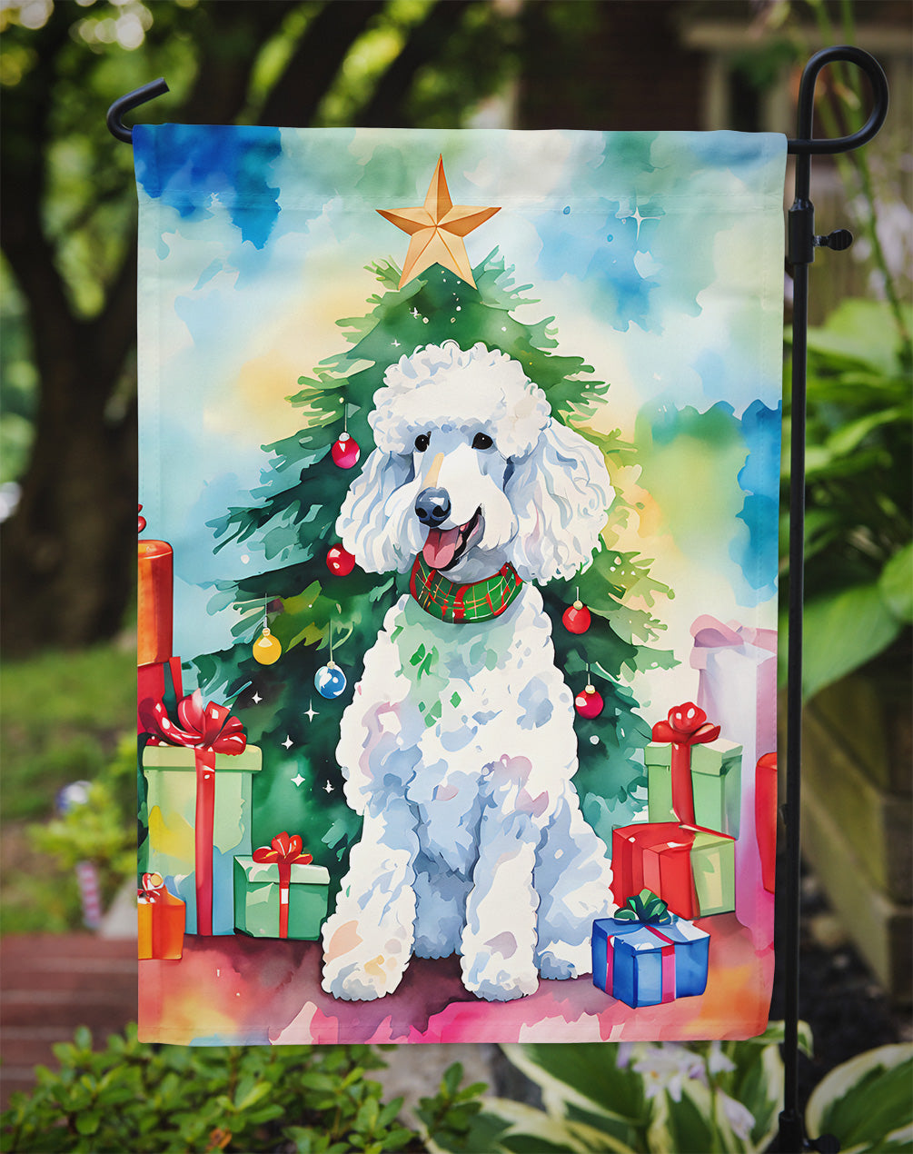 Poodle Christmas Garden Flag