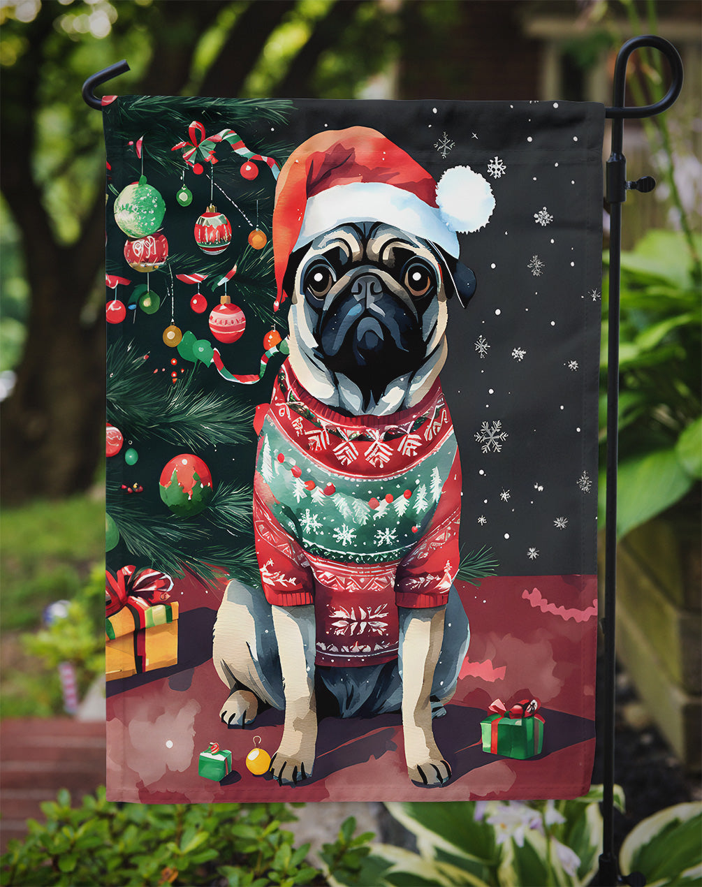 Pug Christmas Garden Flag