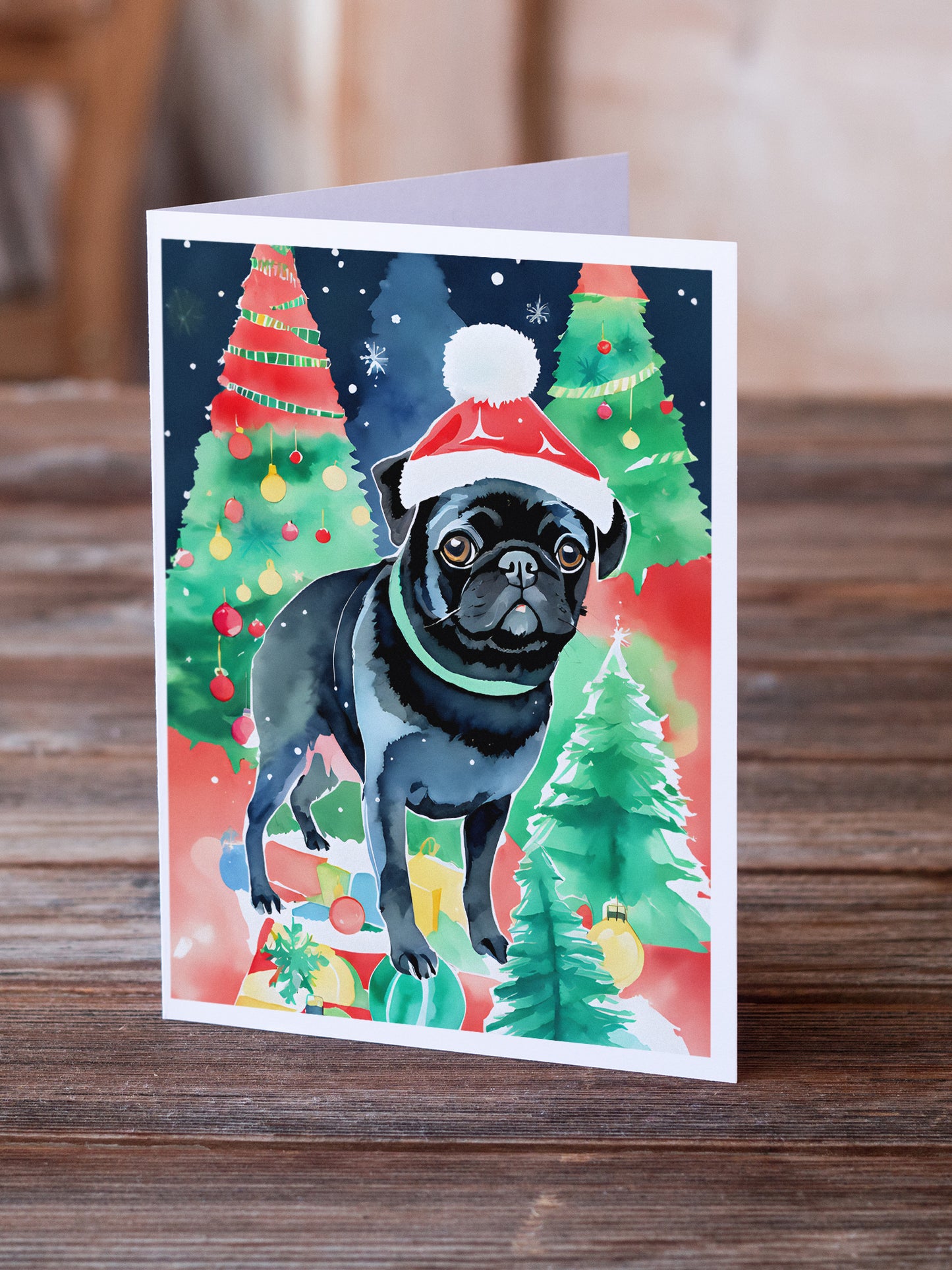 Pug Christmas Greeting Cards Pack of 8
