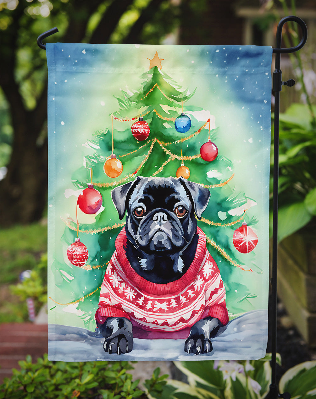 Pug Christmas Garden Flag