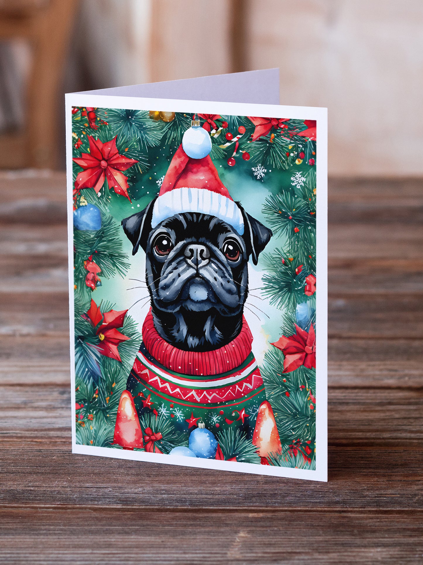 Pug Christmas Greeting Cards Pack of 8