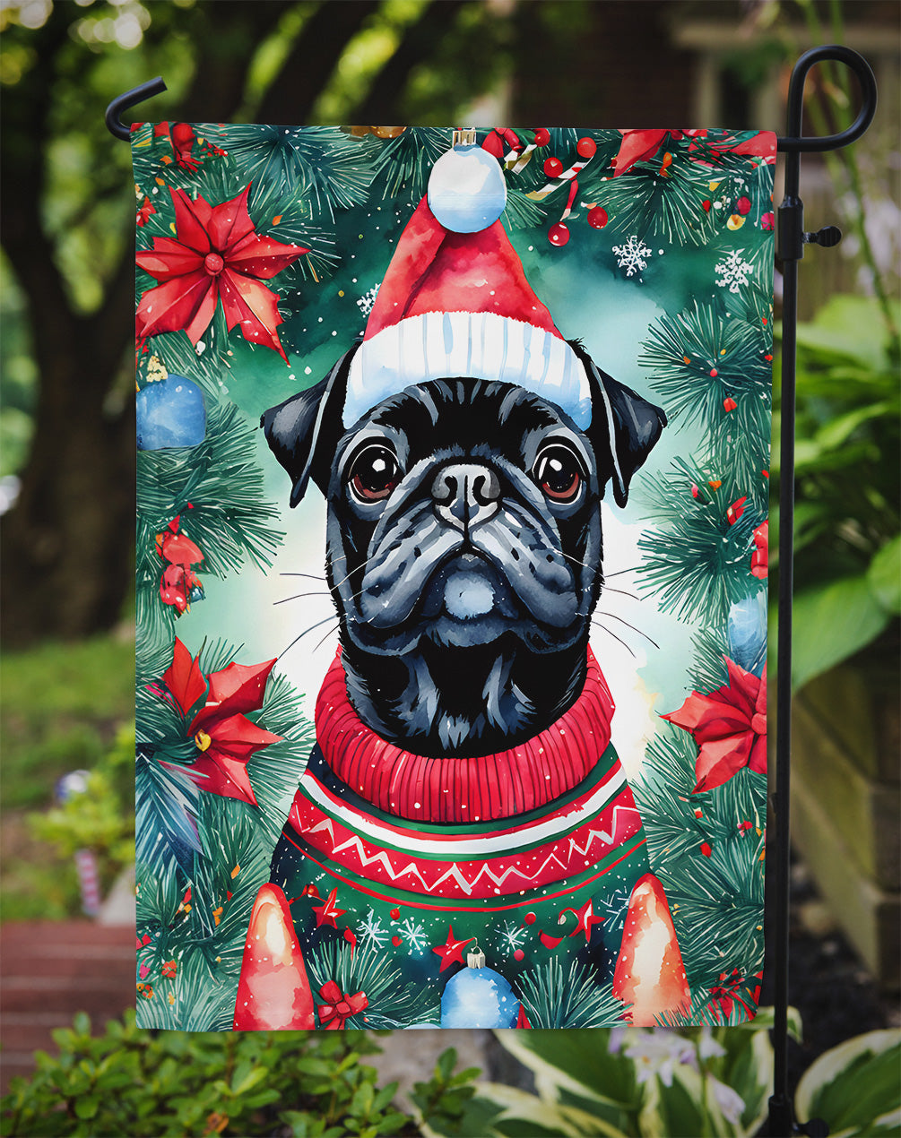 Pug Christmas Garden Flag