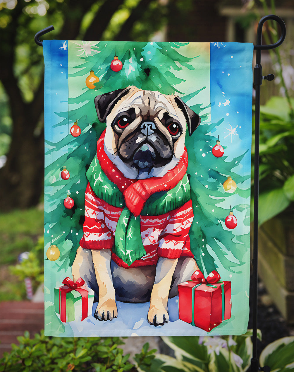 Pug Christmas Garden Flag