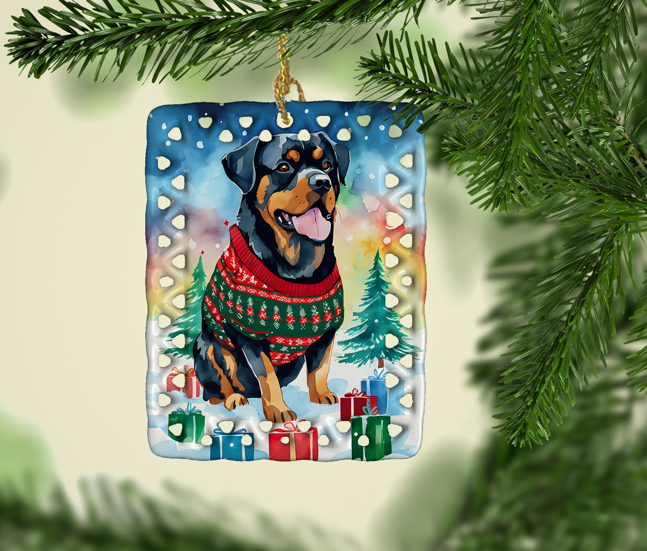 Rottweiler Christmas Porcelain Ornament