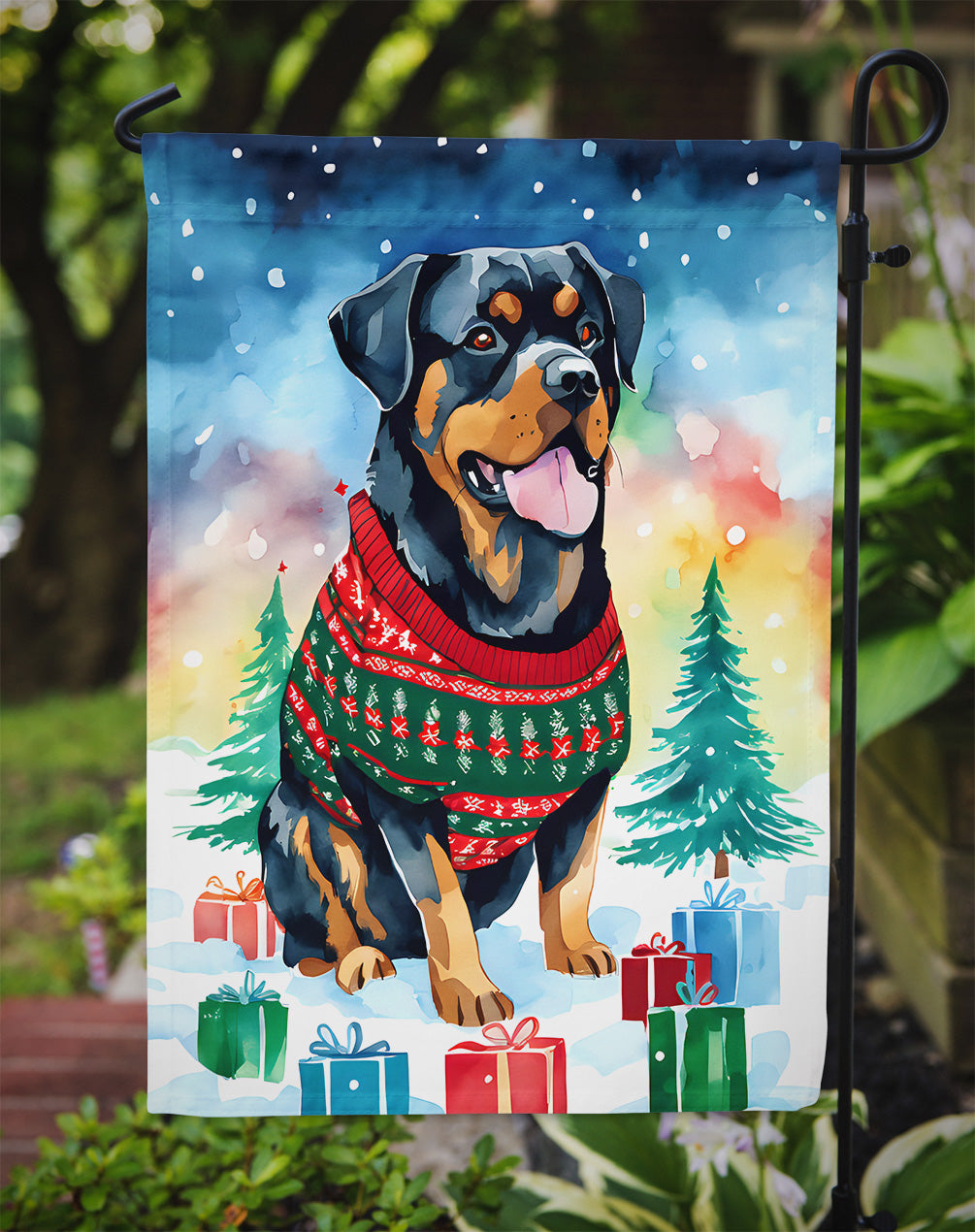 Rottweiler Christmas Garden Flag