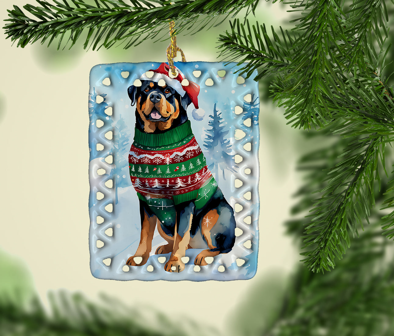 Rottweiler Christmas Porcelain Ornament