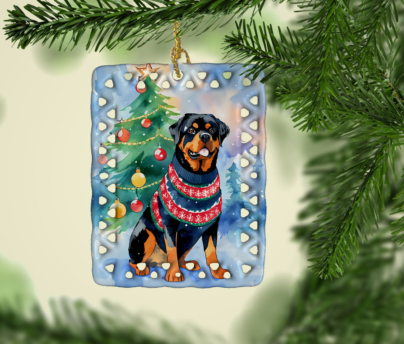 Rottweiler Christmas Porcelain Ornament