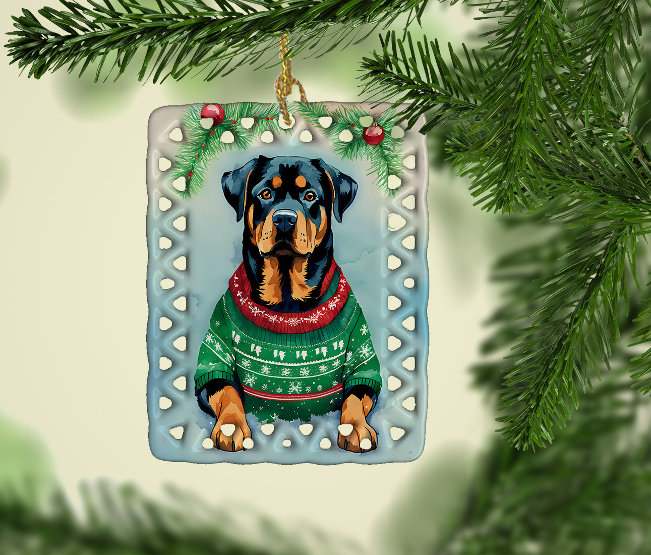 Rottweiler Christmas Porcelain Ornament