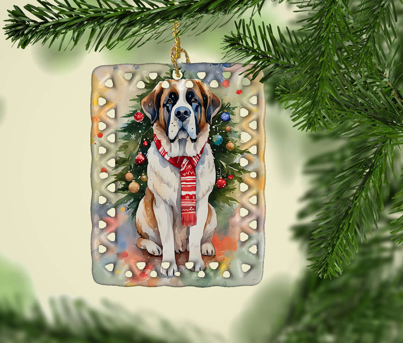 Saint Bernard Christmas Porcelain Ornament